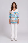 Dolcezza Graphic Print Cropped Sleeved Top, Blue Multi