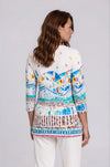 Dolcezza Graphic Print Cropped Sleeved Top, Blue Multi