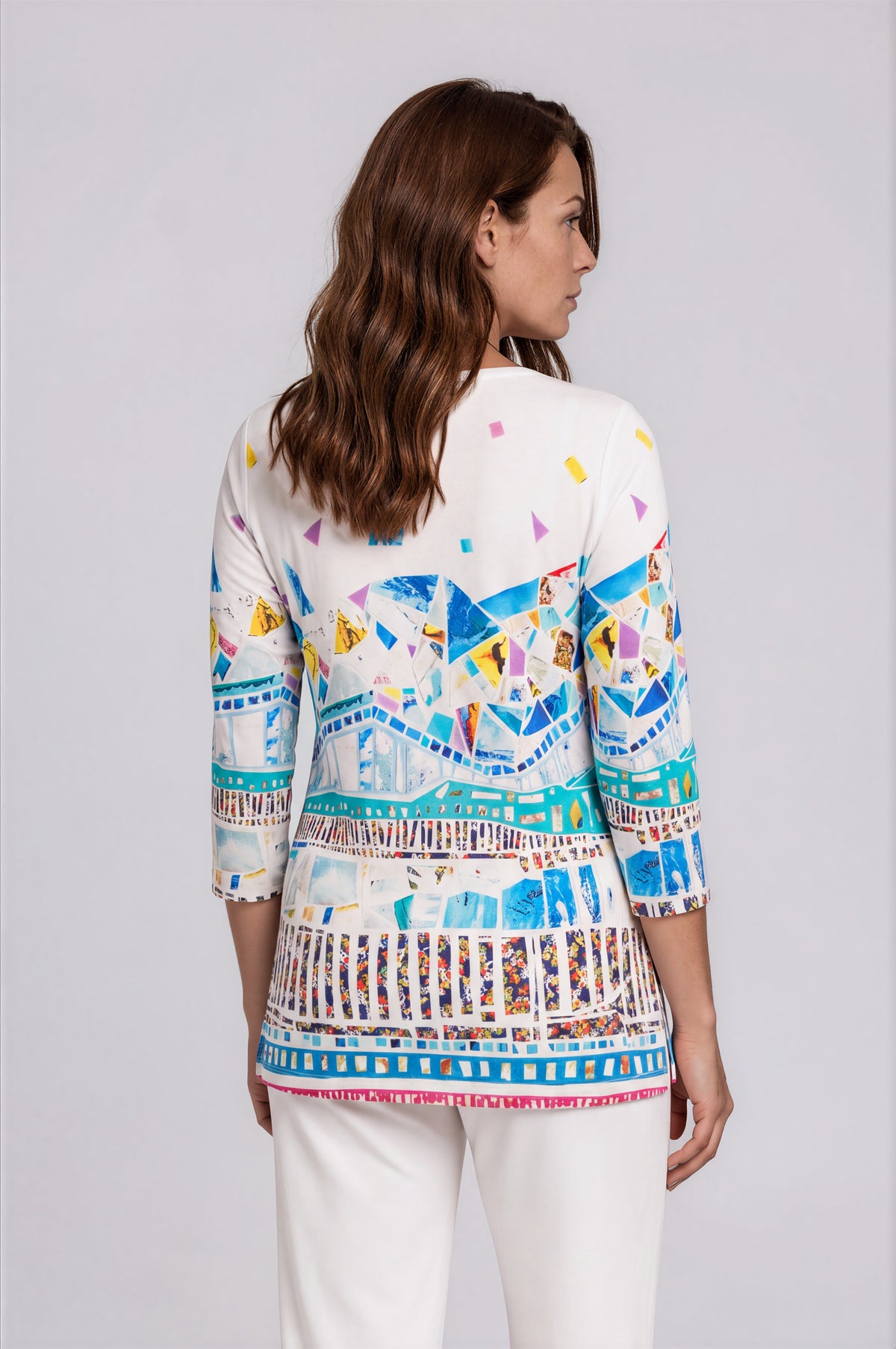 Dolcezza Graphic Print Cropped Sleeved Top, Blue Multi