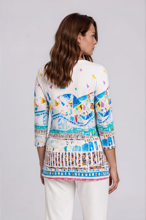 Dolcezza Graphic Print Cropped Sleeved Top, Blue Multi