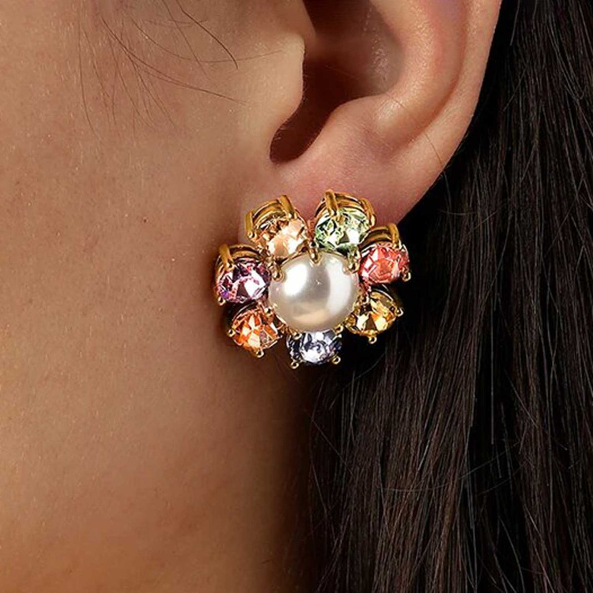 Dyrberg/Kern Aubra Floral Design Earrings, Gold & Pastel Multi