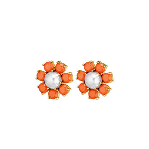 Dyrberg/Kern Aubra Floral Design Earrings, Gold & Orange