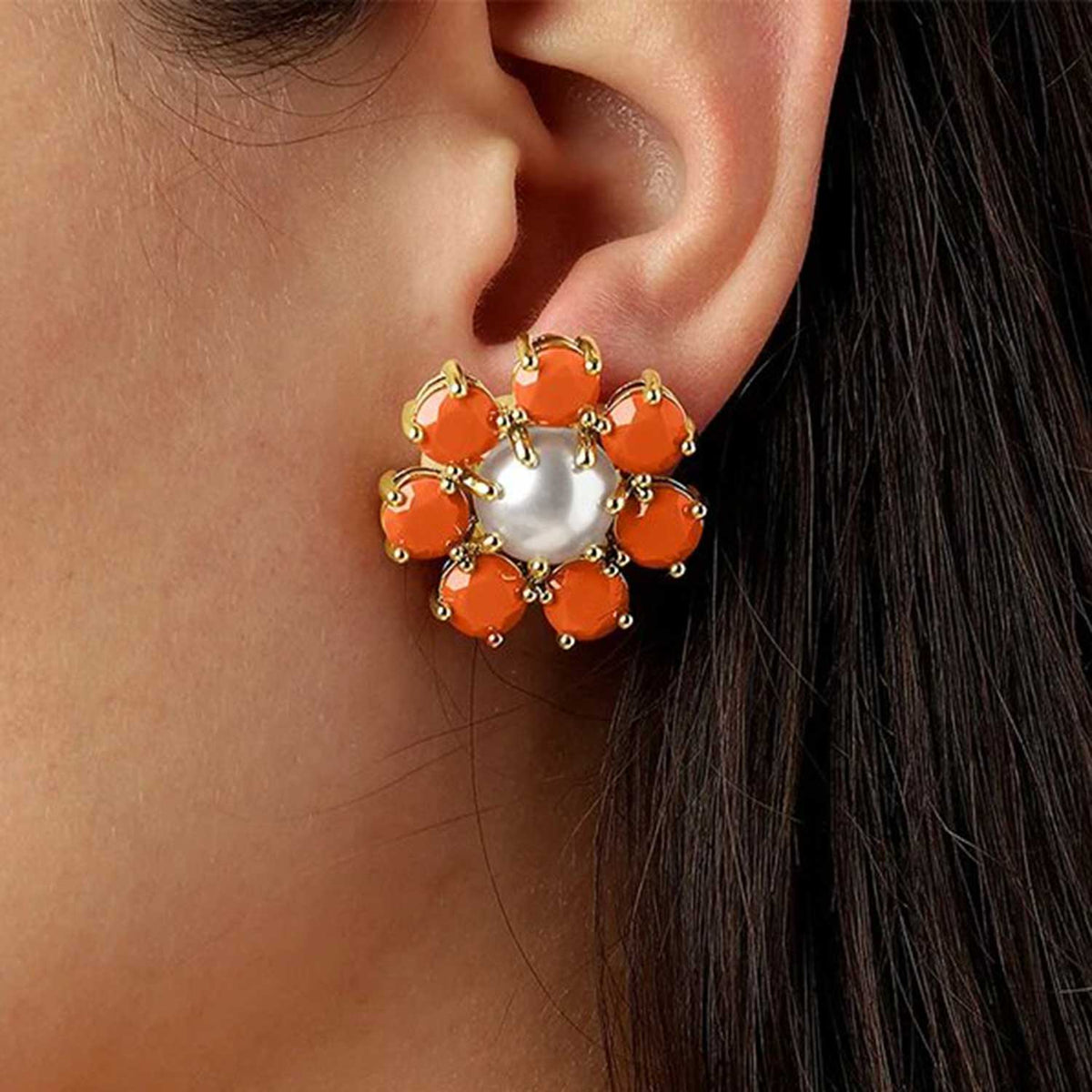 Dyrberg/Kern Aubra Floral Design Earrings, Gold & Orange