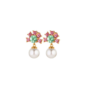 Dyrberg/Kern Veronica Pearl Drop Earrings, Gold & Rose Green