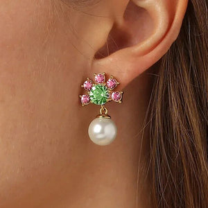 Dyrberg/Kern Veronica Pearl Drop Earrings, Gold & Rose Green