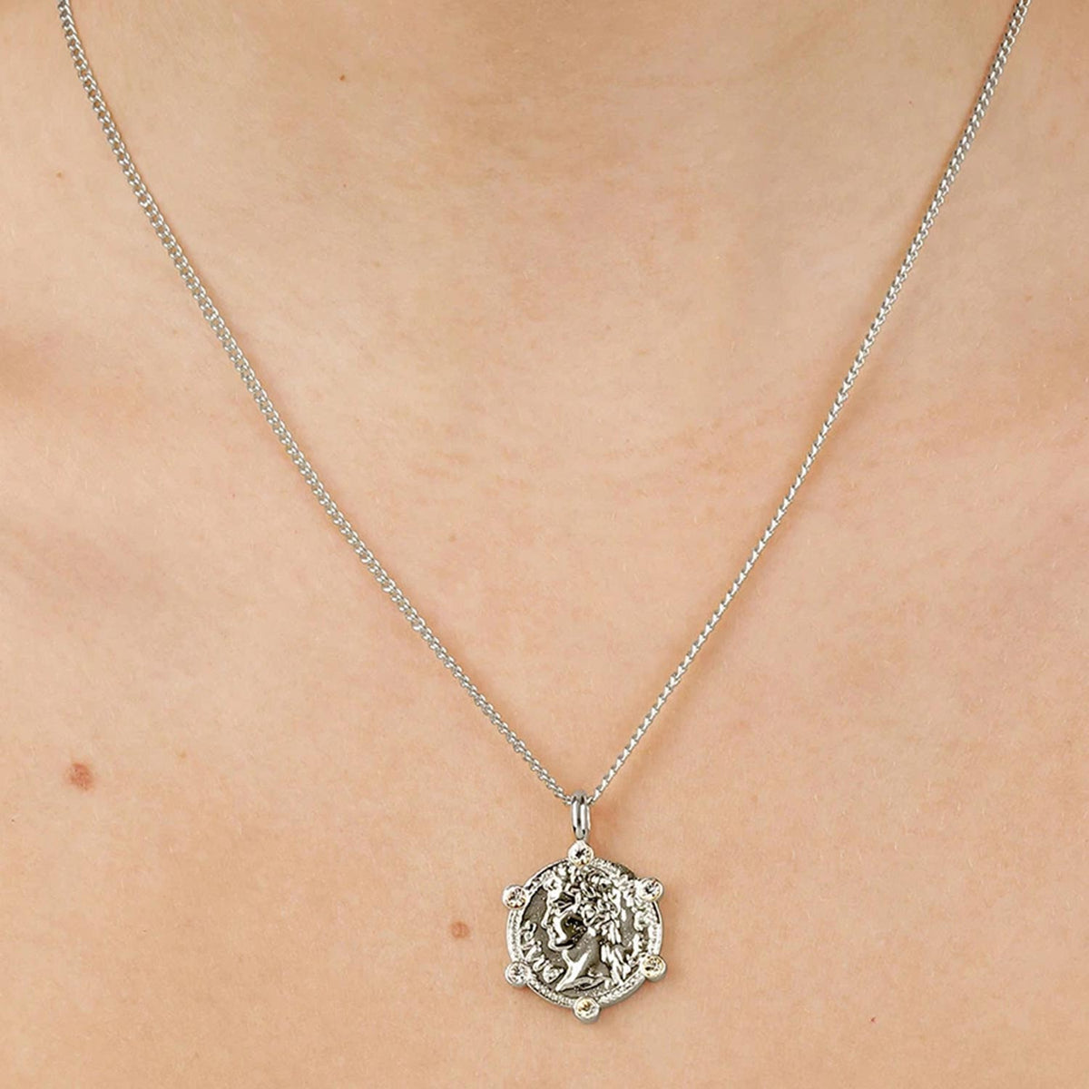 Dyrberg/Kern Siena Coin Crystal Necklace, Silver