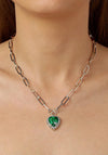 Dyrberg/Kern Simona Heart Necklace, Silver & Emerald Green