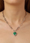 Dyrberg/Kern Simona Heart Necklace, Silver & Emerald Green