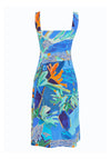 Dolcezza Cotton Printed Square Neck Dress, Blue