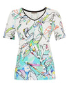 Dolcezza Abstract Floral V Neck Top, Multi-Coloured
