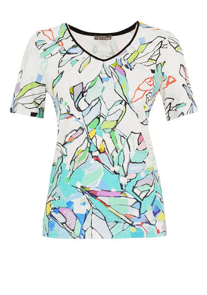 Dolcezza Abstract Floral V Neck Top, Multi-Coloured
