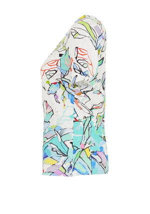 Dolcezza Abstract Floral V Neck Top, Multi-Coloured