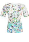 Dolcezza Abstract Floral V Neck Top, Multi-Coloured