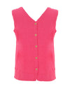 Dolcezza Linen V Neck Button Back Top, Fuchsia Pink
