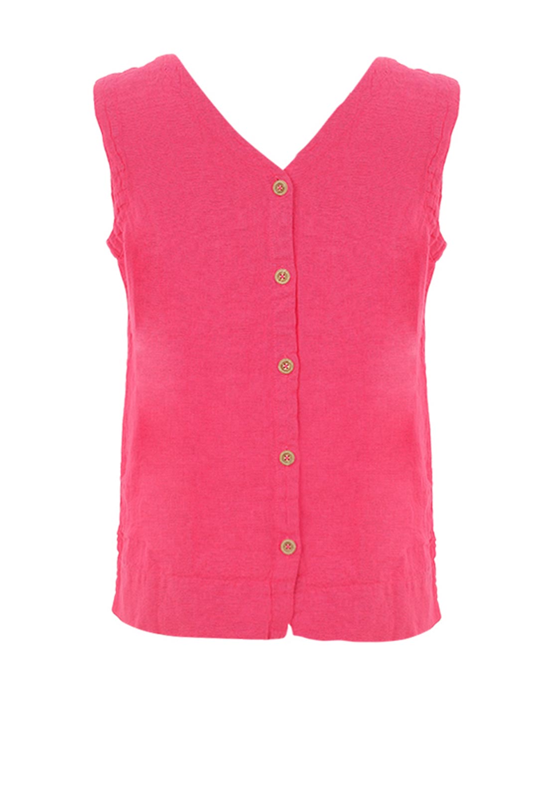 Dolcezza Linen V Neck Button Back Top, Fuchsia Pink