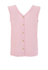 Dolcezza Linen V Neck Button Back Top, Light Pink