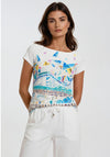 Dolcezza Graphic Print Cropped Sleeved Top, Blue Multi