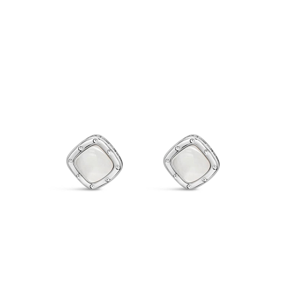 Absolute White Opal Square Earrings, Silver