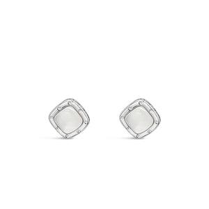 Absolute White Opal Square Earrings, Silver