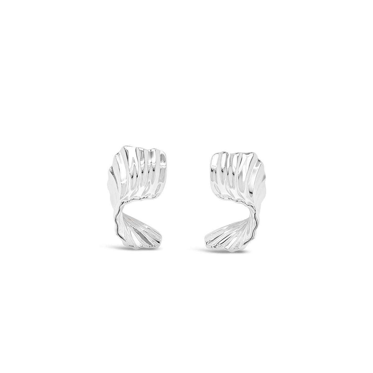 Absolute Ribbed Wave Earrings, Silver