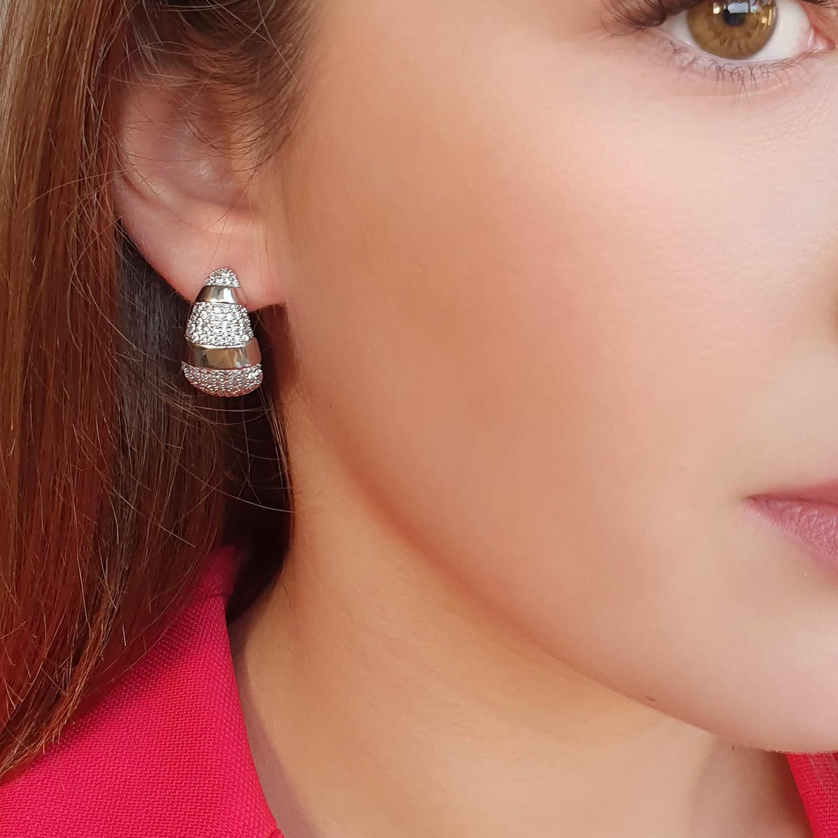 Absolute CZ Statement Hoop Earrings, Silver