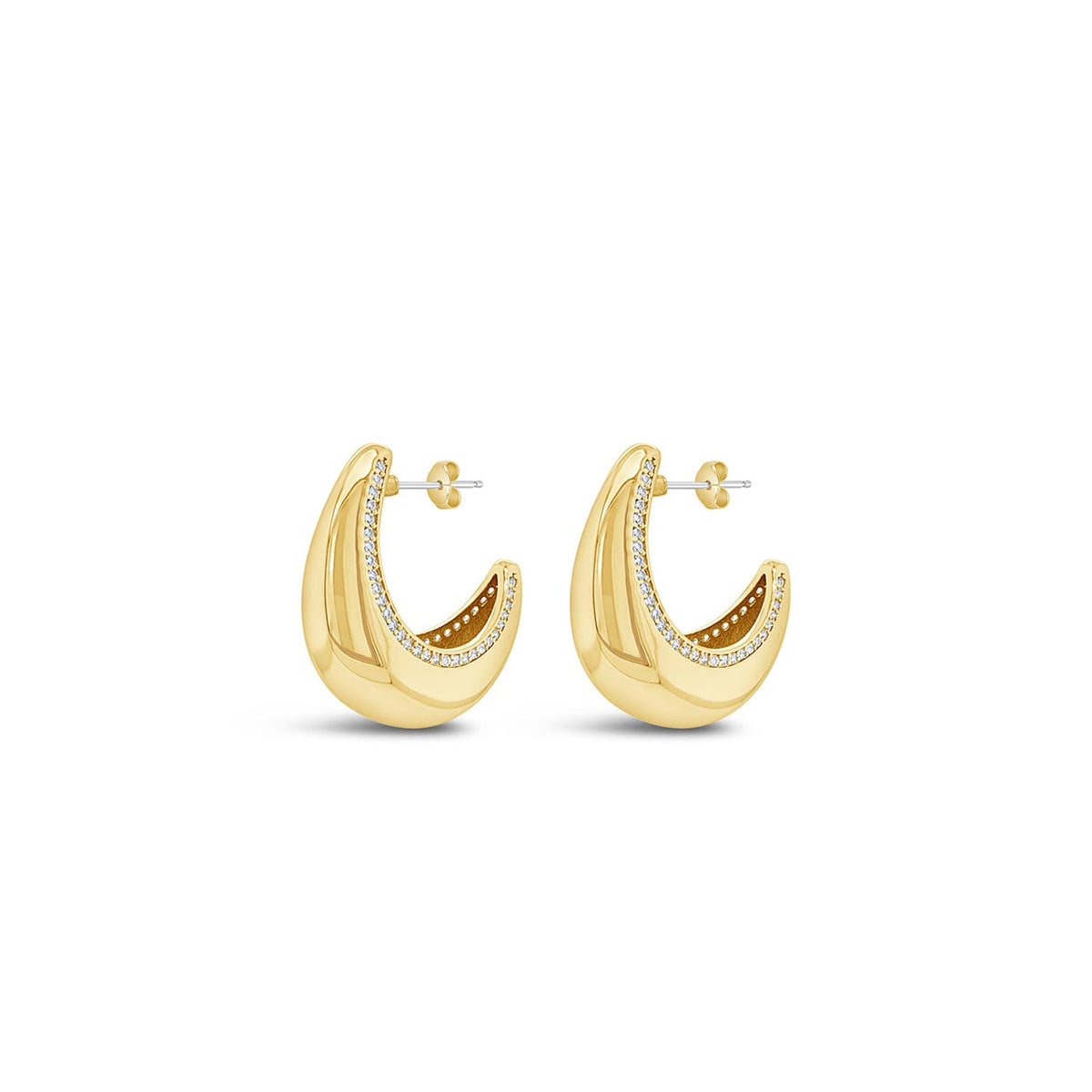 Absolute CZ Curve Hoop Earrings, Gold