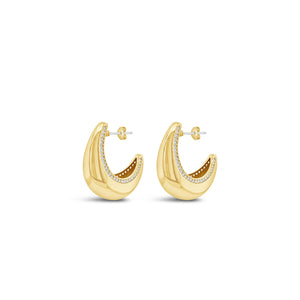 Absolute CZ Curve Hoop Earrings, Gold