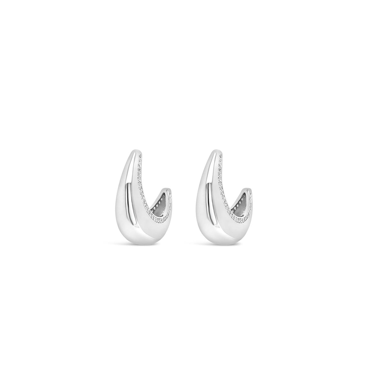 Absolute CZ Curve Hoop Earrings, Silver