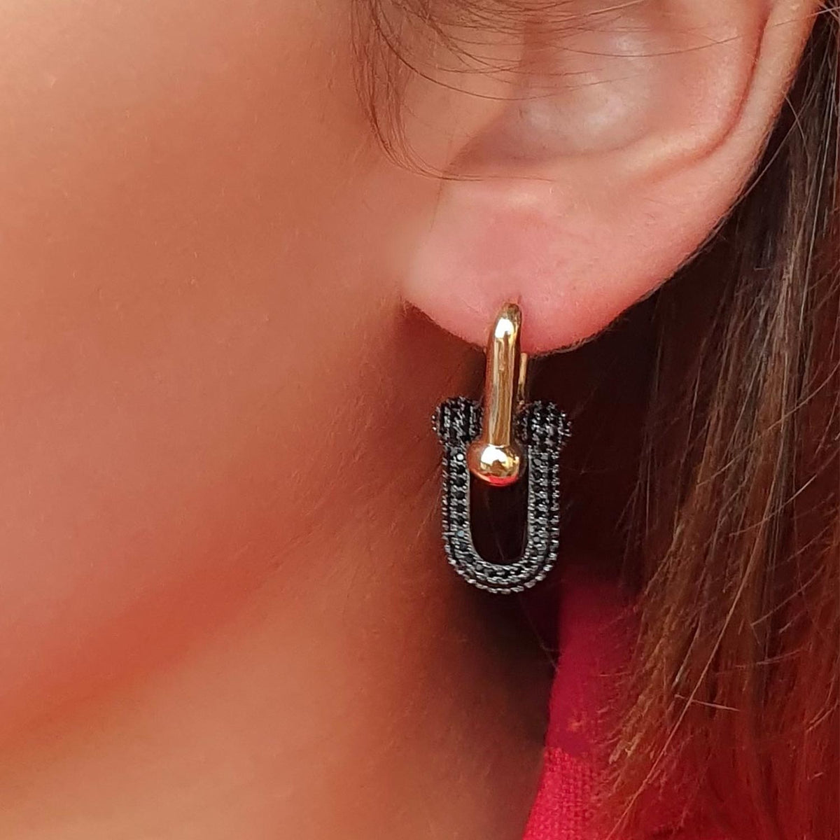 Absolute Statement Link Bar Earrings, Gold & Black