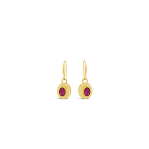 Absolute Pink CZ Oval Drop Earrings, Gold