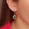Absolute Blue CZ Oval Drop Earrings, Gold