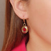 Absolute Red Stone Oval Drop Earrings, Gold