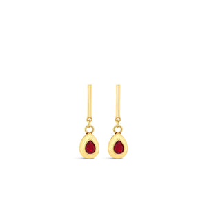 Absolute Red Stone Tear Drop Earrings, Gold