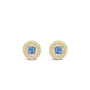 Absolute Blue CZ Pavé Halo Stud Earrings, Gold