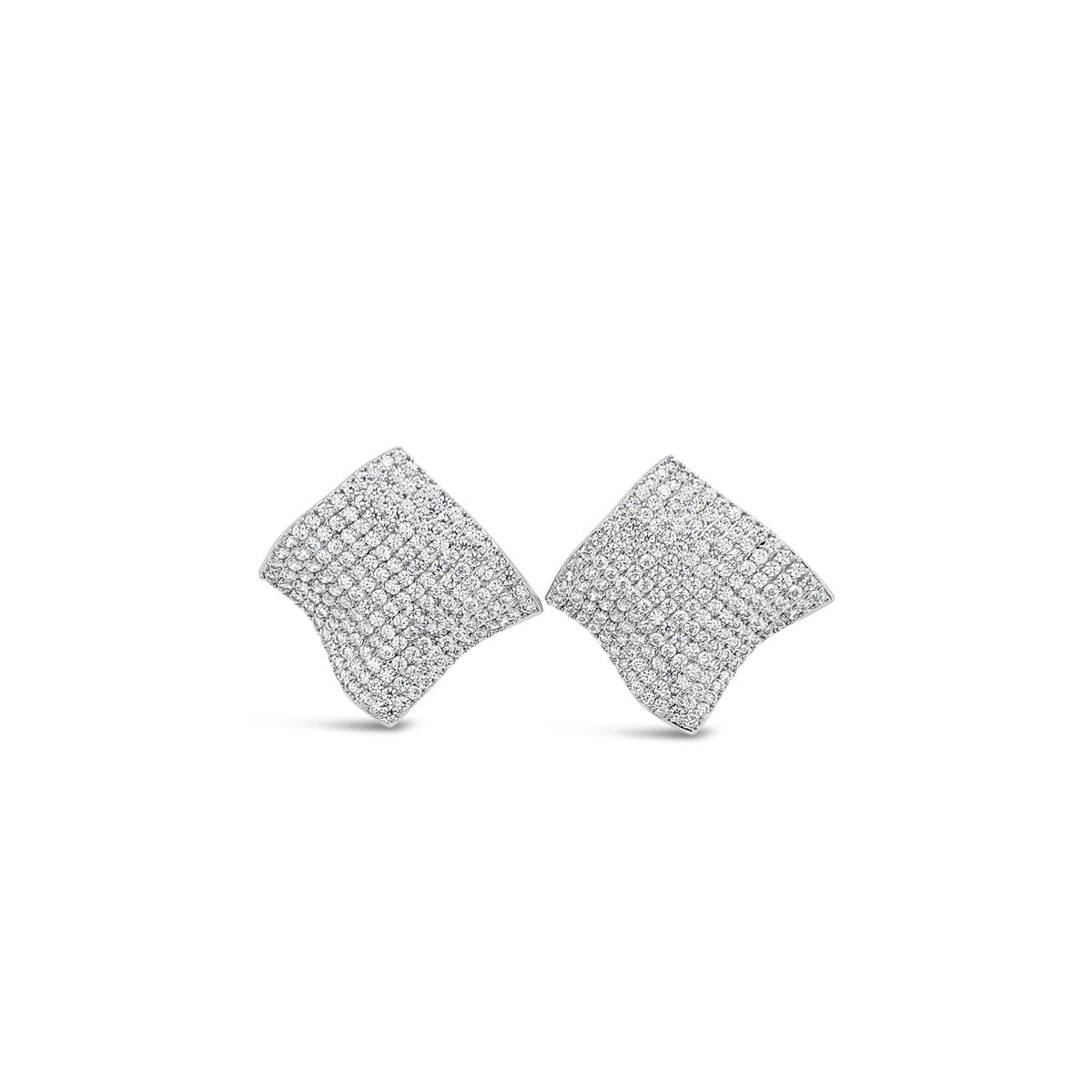 Absolute Pavé Wave Statement Earrings, Silver