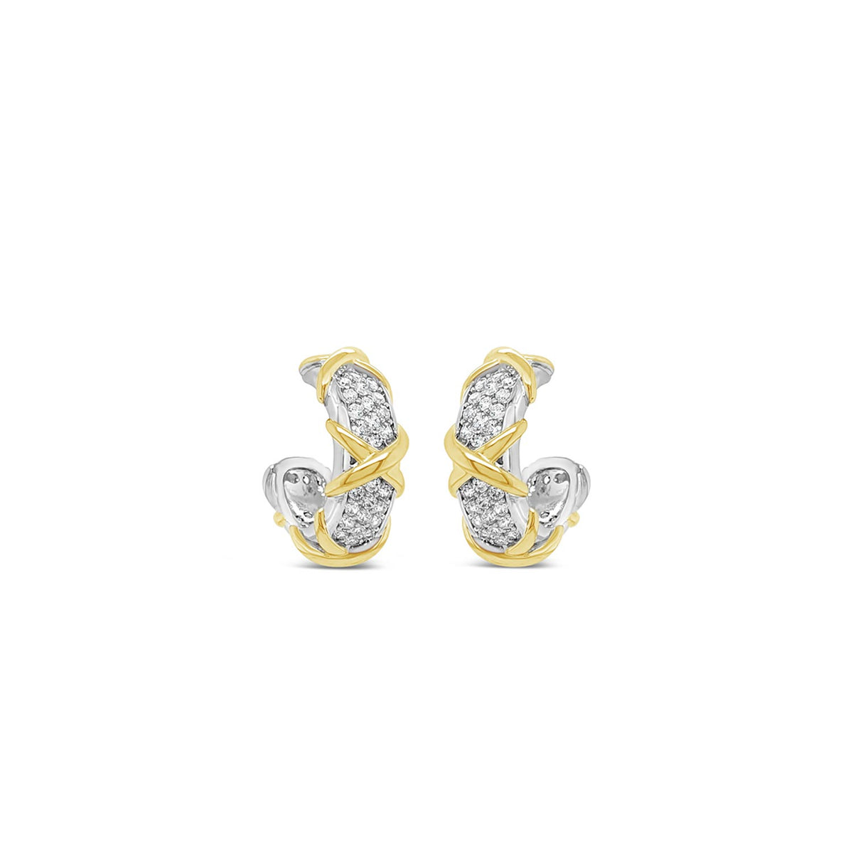 Absolute Pavé Half Hoop Crossover Earrings, Gold