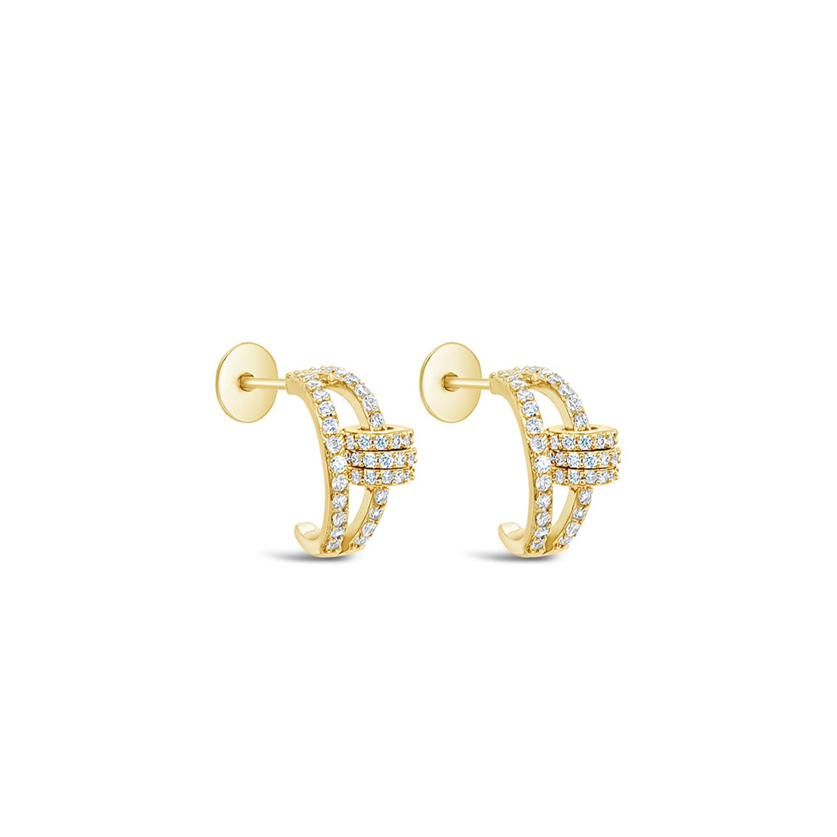 Absolute CZ Ring Double Half Hoop Earrings, Gold