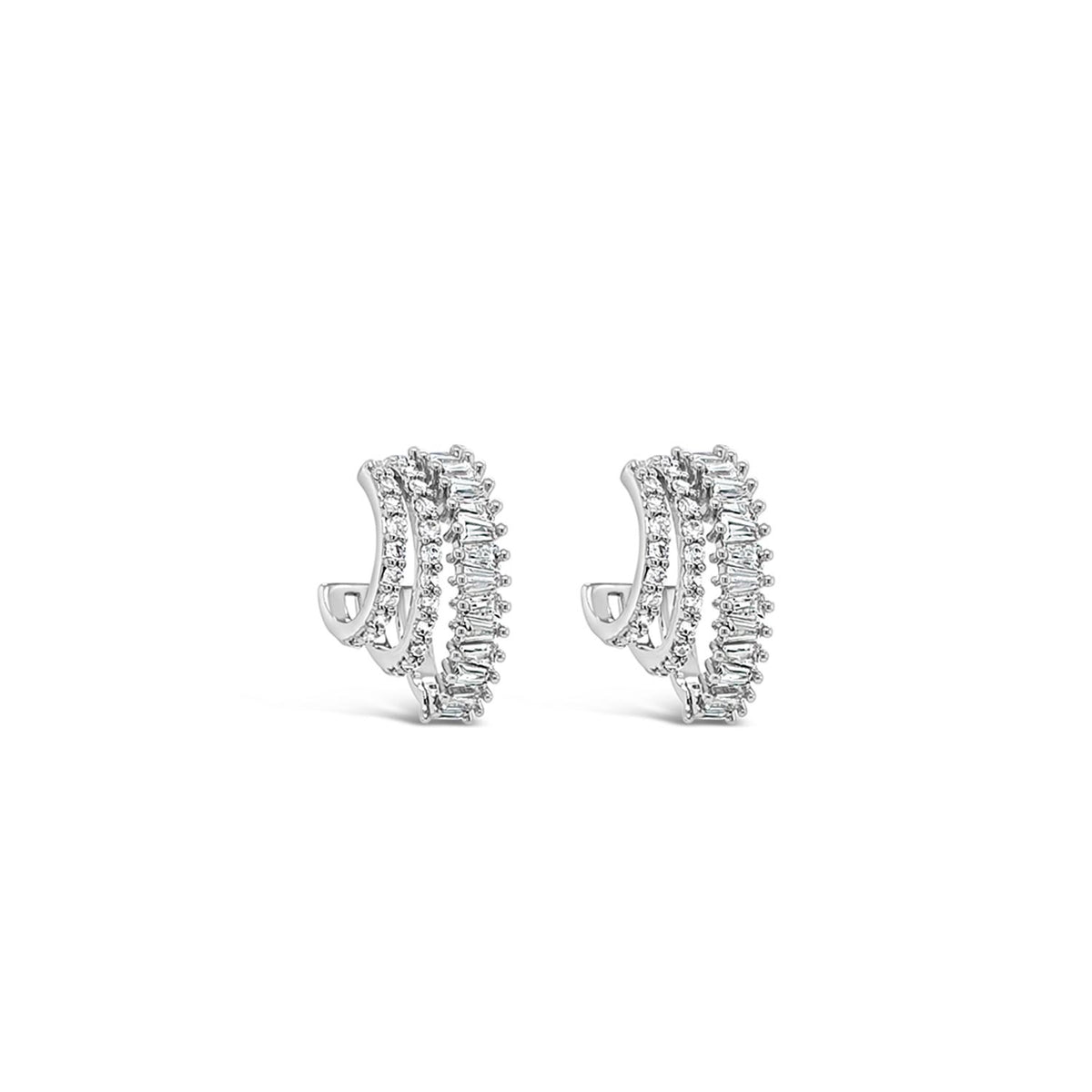 Absolute CZ Triple Hoop Earrings, Silver