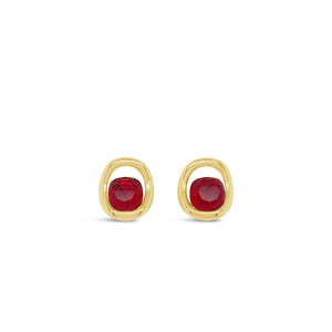 Absolute Siam Red CZ Statement Stud Earrings, Gold