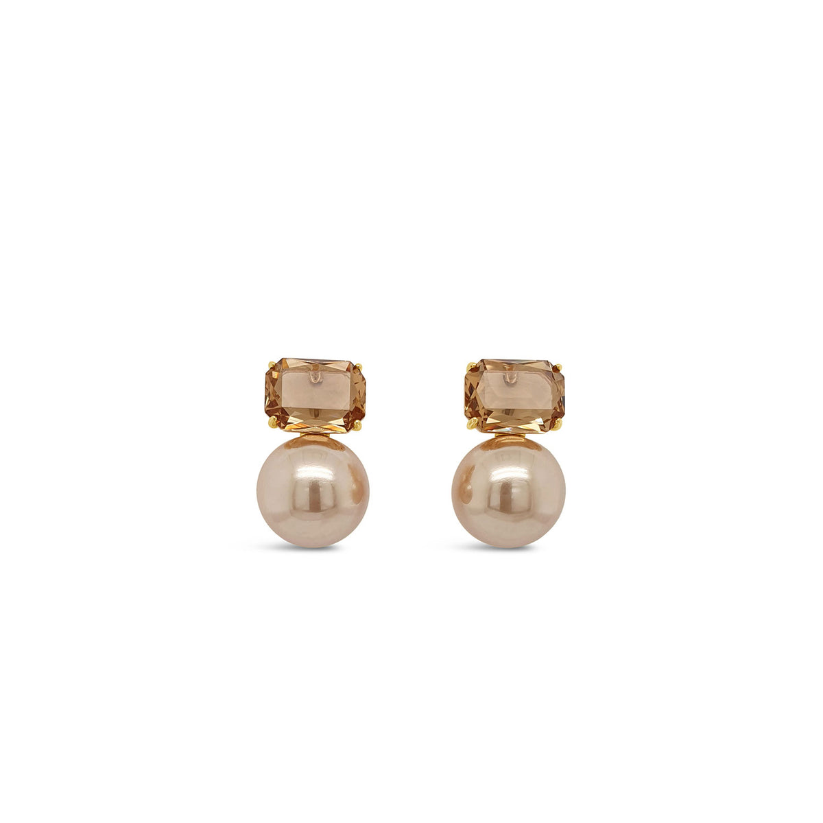 Absolute CZ & Champagne Pearl Earrings, Gold