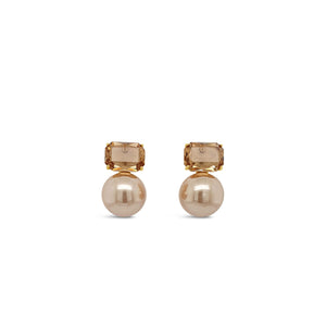 Absolute CZ & Champagne Pearl Earrings, Gold