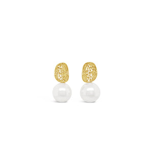 Absolute Textured Metal Pearl Charm Earrings, Gold