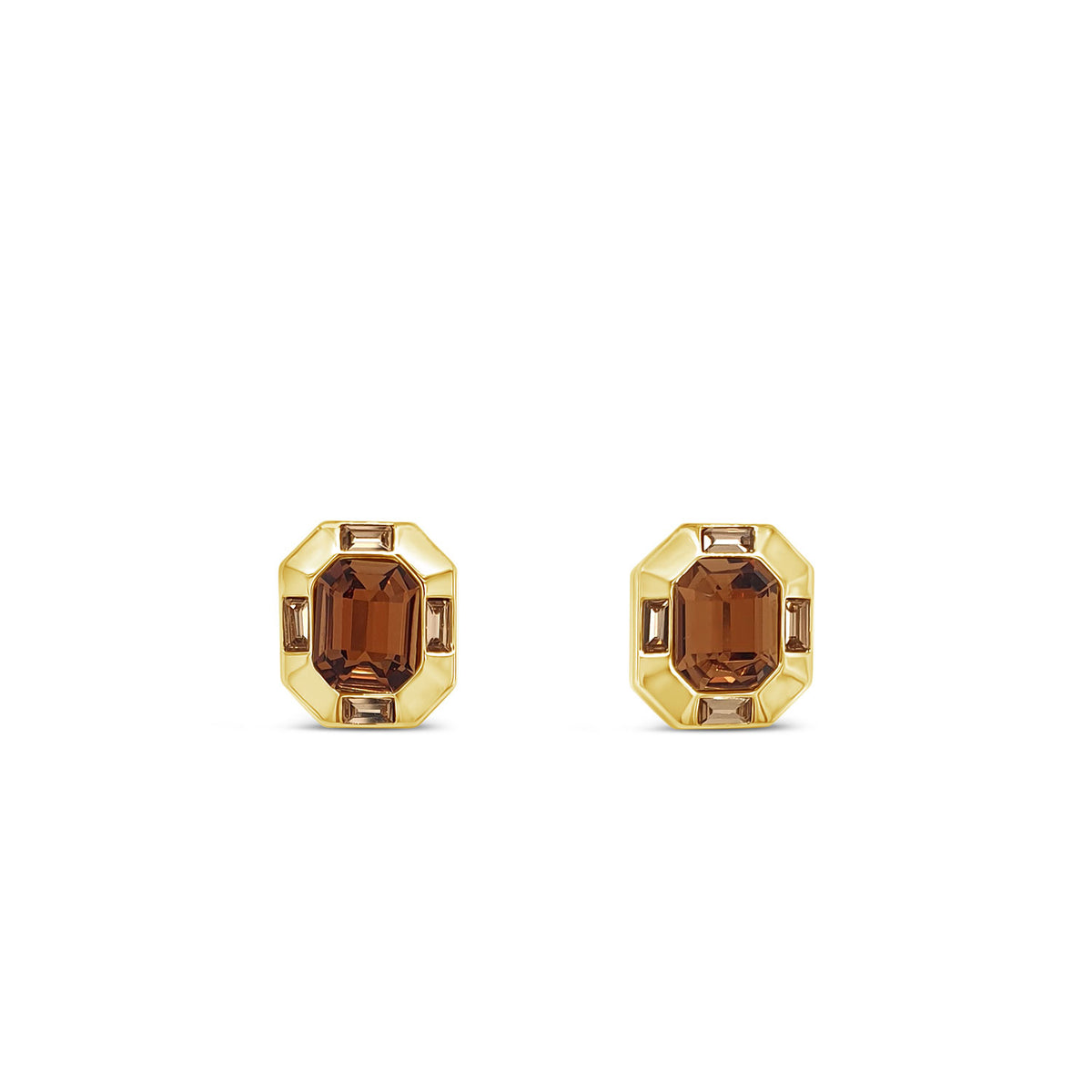 Absolute Large Chocolate Brown CZ Oval Stud Earrings, Gold