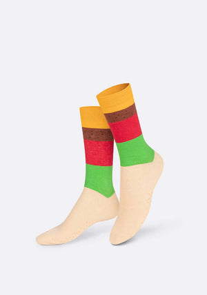 Eat My Socks Cheeseburger Socks, Beige Multi