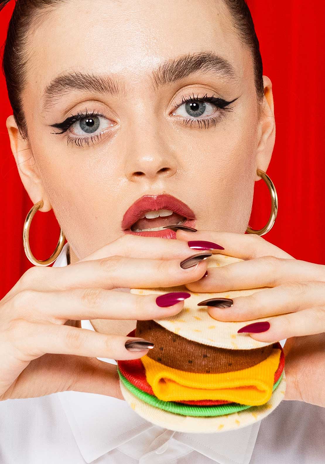 Eat My Socks Cheeseburger Socks, Beige Multi