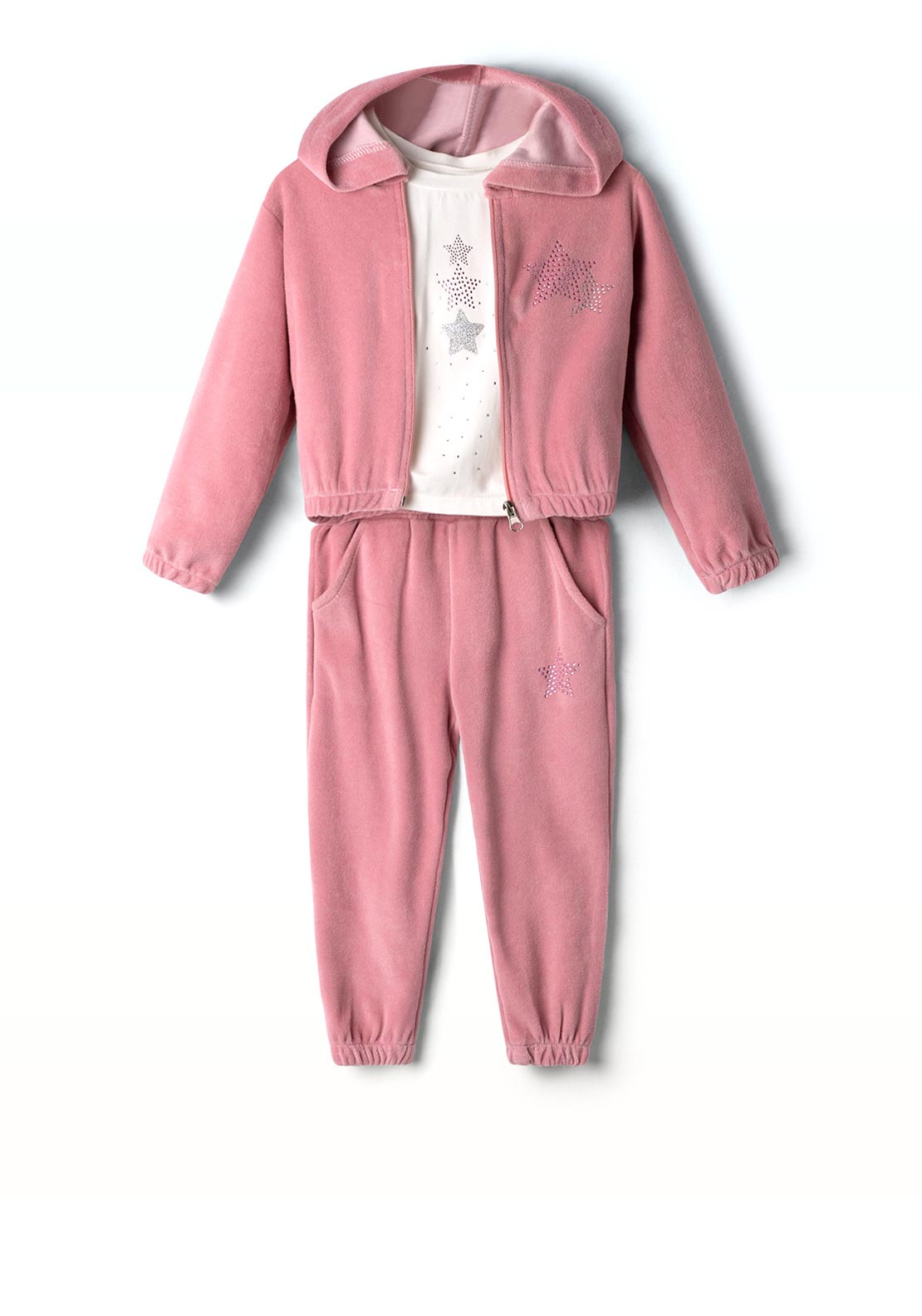 Ebita Mini Girl Velour 3 Piece Set, Pink