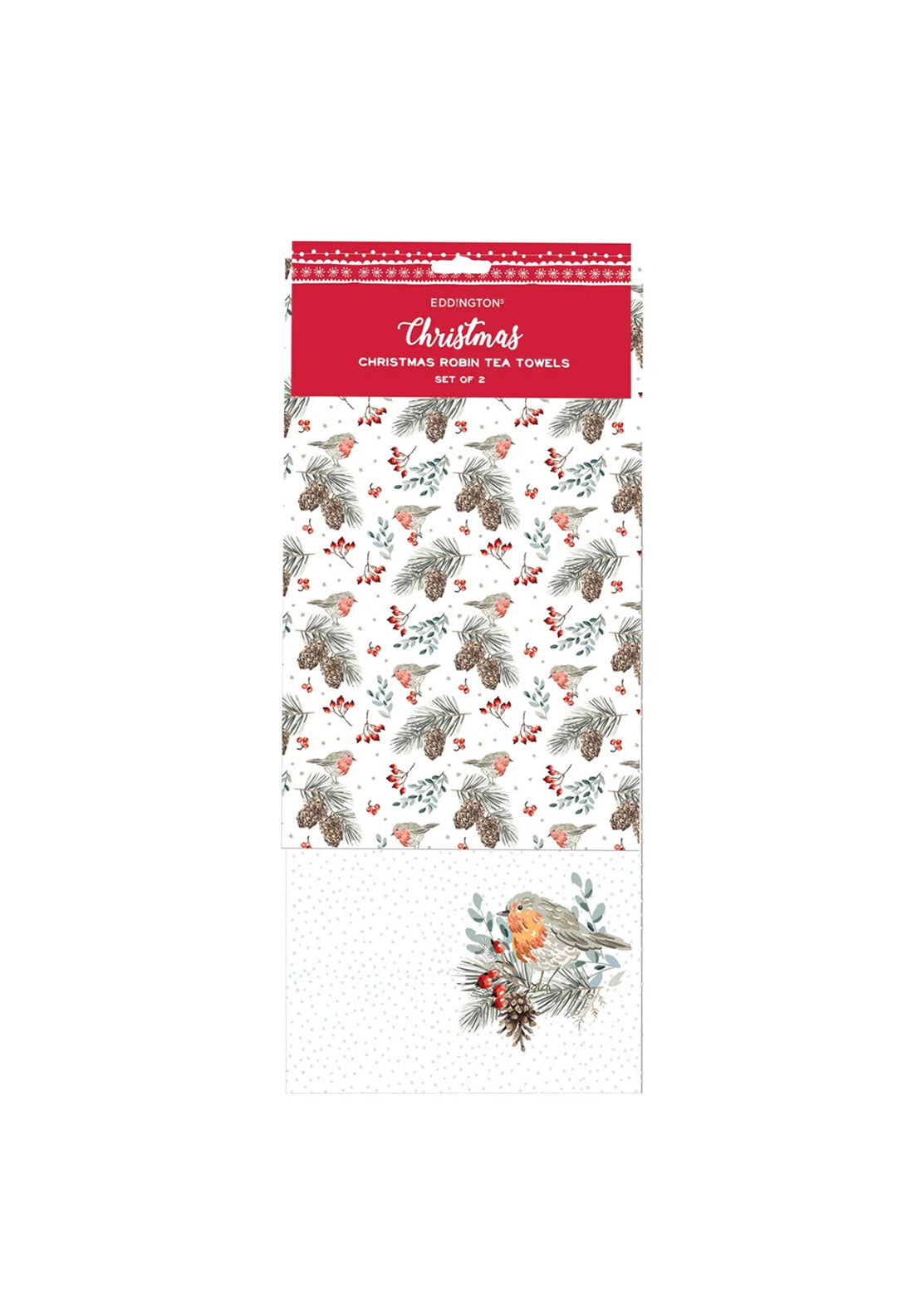 Eddingtons Christmas Robin Tea Towels, Set of 2