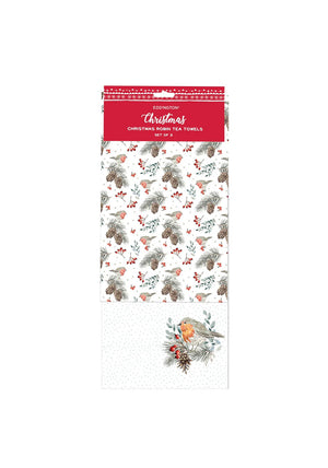 Eddingtons Christmas Robin Tea Towels, Set of 2