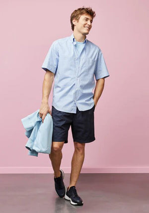 Eden Park Short Sleeve Gingham Shirt, Light Blue