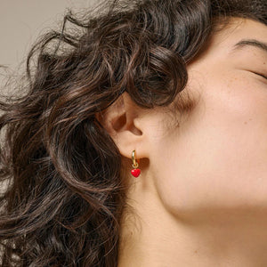Enamel Amore Huggie Hoop Earrings, Gold